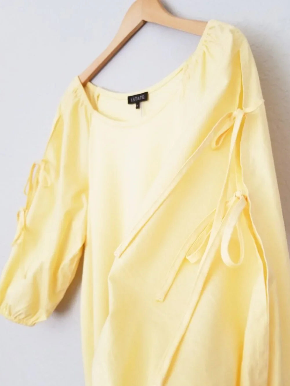 1. State Women' L Butter Yellow 3/4 Balloon Sleeve Tie Bow Blouse Top Coquette - Picture 5 of 14